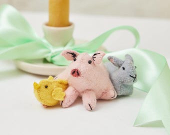 Baby Barnyard Tiere Ornament, Handgefilzter Bauernhof Tier Anhänger, Handgemachter Frühlingsdekor