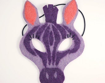 Safari Smile Zebra Mask, Hand Felted Purple Wild Animal Face Dress Up, Handmade Halloween Costume