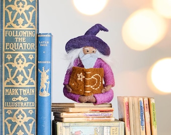 Reading Wizard Ornament, Handmade Fantasy Tree Decor, Felt Book Lover Gift, Magical Holiday Ornament, Cozy Literary Keepsake