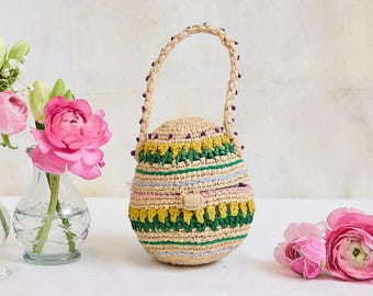 Mehrfarbiger Eierkorb, handgemachtes Osterandenken, Pastellfrühlingskorbakzent, wunderliches Feiertagsdekor