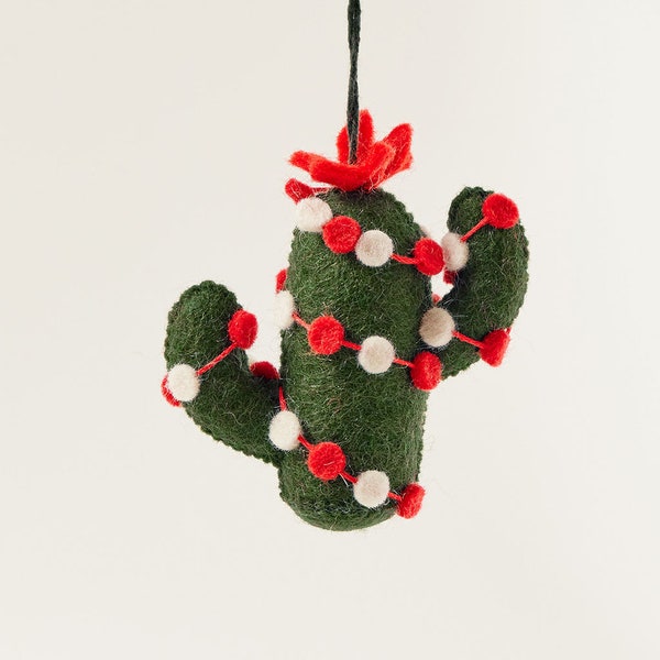 Christmas Cactus Ornament, Hand Felted Desert Plant, Handmade Southwestern Christmas Charm