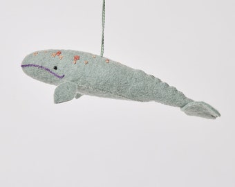 Spyhop Gray Whale, Hand Felted Ocean Animal Ornament, Handmade Seaside Charm
