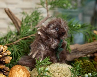 Woodland Animal Ornaments - Furry Brown Deer, Squirrel, Owl