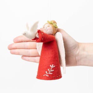 Red Gift of Peace Angel, Hand Felted Spiritual Charm, Handmade Christmas Holiday Decor