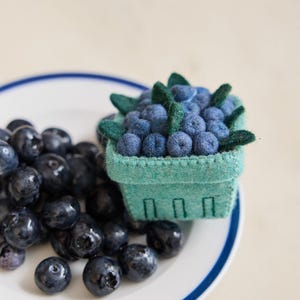 Blueberry Pint Ornament,  Handmade Felt Keepsake, Farmers Market Decor, Whimsical Summer Fruit Gift for Garden & Kitchen Lovers