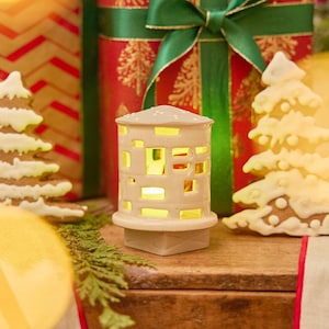 Brooklyn Water Tower Ceramic Tea-Light Holder, Handcrafted NYC Stoneware Pottery, Handmade Christmas Decor