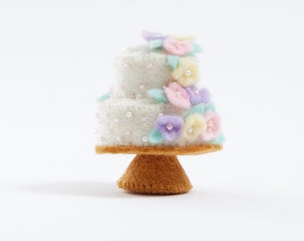 Wedding Cake, Hand Felted Marriage Ceremony Ornament, Handmade Nuptial Charm