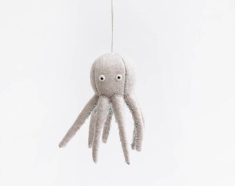 Eggshell Octopus Ornament, Hand Felted Sea Animal Ornament, Handmade Ocean Charm