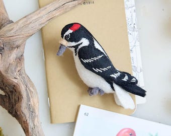 Hairy Woodpecker Ornament, Handmade Woodland Bird Decor, Nature Lover Gift