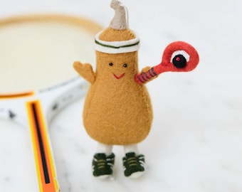 Squash Playing Squash Ornament, Handmade Felt Racquet Sport Decor, Athlete Gift, Whimsical Food Pun Keepsake, Unique Game Collectible