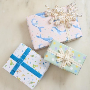 Birthday Party Whale Wrapping Paper Sheets - Set of 3, Festive Ocean Stationery, Celebratory Gift Wrap
