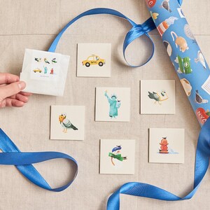 Set di 6 mini carte regalo NYC Pigeons, articoli di cancelleria per le festività metropolitane, biglietti di auguri di Natale urbani