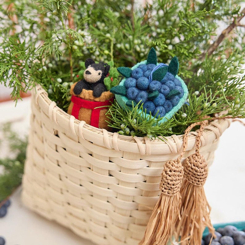Blueberry Pint Ornament, Handmade Felt Keepsake, Farmers Market Decor, Whimsical Summer Fruit Gift for Garden & Kitchen Lovers image 5