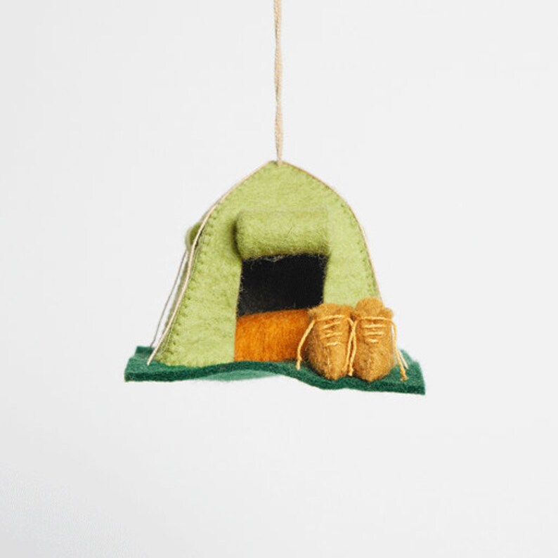 Adventure Tent Ornament, Hand Felted Camping Ornament, Handmade Backpacking Trip Charm image 5