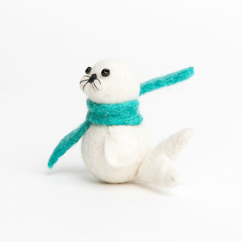 Felt Seal Ornament Playful Seal Pup White Felt Christmas Etsy