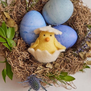 Hatchling Chick in White Shell Ornament, Hand Felted Baby Bird Charm, Handmade Easter Decor