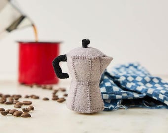 Espresso Percolator Ornament, Handmade Felt Coffee Maker, Vintage-Inspired Kitchen Decor, Barista Gift, Coffee Lover Keepsake