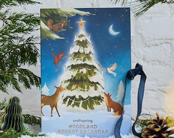 Woodland Minis Advent Calendar, 24 Day Felt Ornament Countdown, Mini Animal Christmas Surprise Box for Kids, Reusable Holiday Keepsake