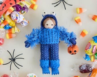 Monster Trick-or-Treater Ornament, Handmade Felt Halloween Decor, Costume Party Gift