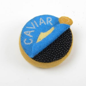 Caviar Tin Ornament, Hand Felted Seafood Ornament, Handmade Celebration Charm