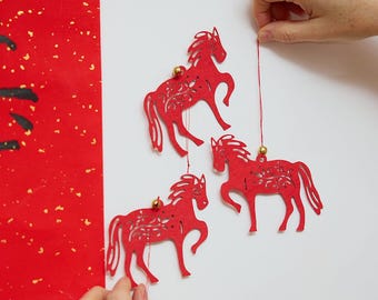 Paper Horse Ornament - Set of 3, Handmade Lunar New Year Decor, Red Zodiac Keepsakes Symbolizing Strength And Good Fortune