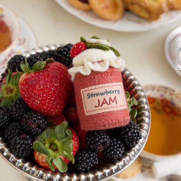 Strawberry Jam Ornament, Handmade Felt Foodie Keepsake, Sweet Kitchen Tree Decor, Tea Time Holiday Gift