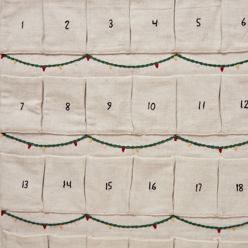 Bundle: Linen Advent Calendar with Set of 24 Mini Ornaments, Hand Embroidered Countdown Calendar, Handmade Christmas Decor image 5
