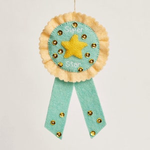 Super Star Ribbon Badge, Hand Felted Congratulatory Pin, Handmade Merit Ribbon image 6