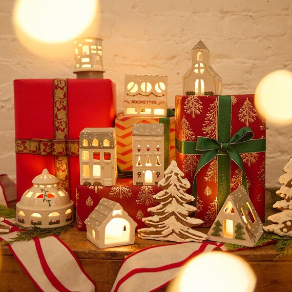 クリスマス　陶製デコレーションセット 陶器のクリスマスツリー オーナメントセット【4個セット】 ガーランド