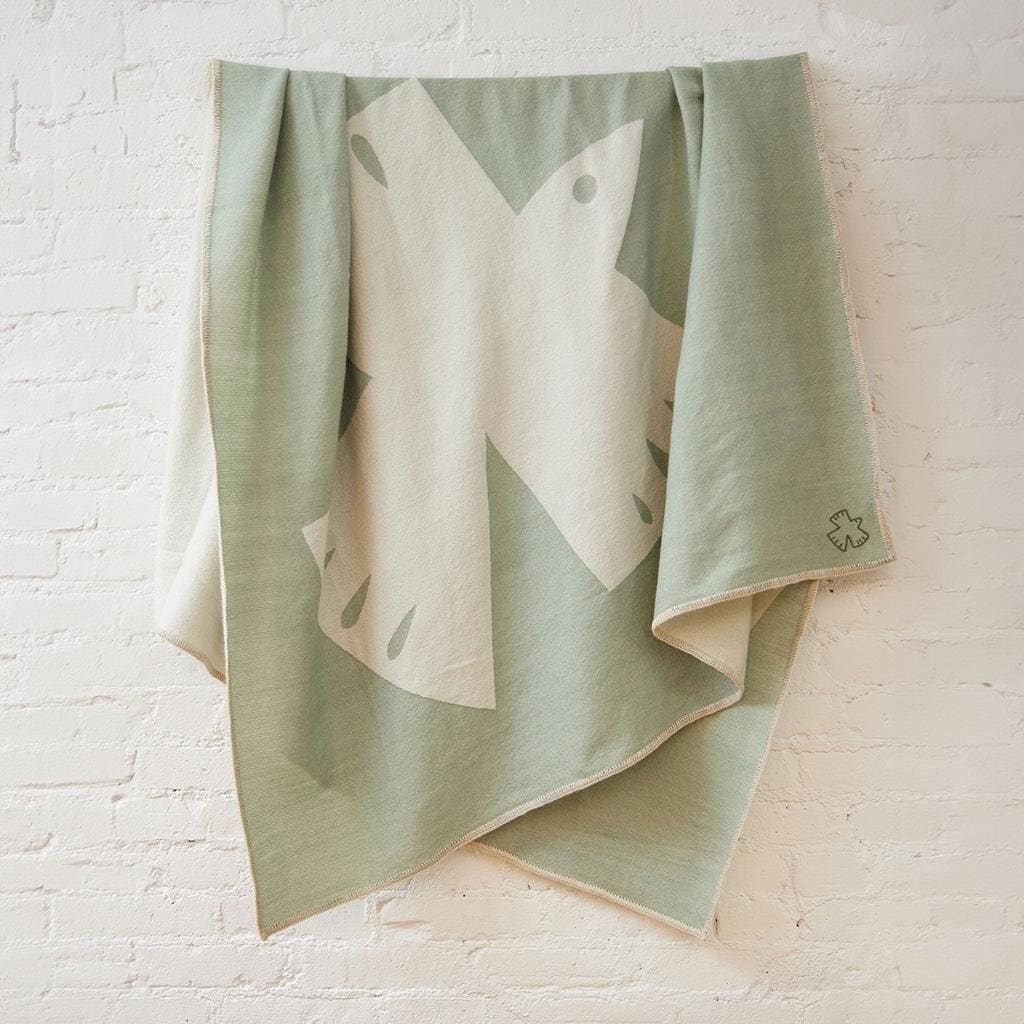 Dove Jacquard Merino Wool Throw in Green