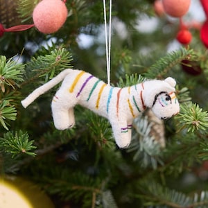 Rainbow Walk Tiger Ornament, Hand Felted Zodiac Safari Animal Ornament, Handmade Chinese Lunar New Year Charm
