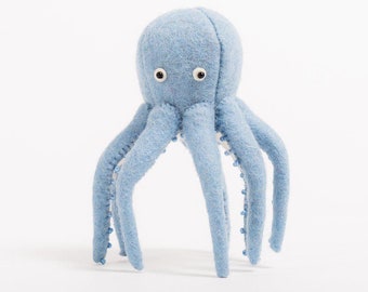 Hellblauer Oktopus, handgefilztes Meerestier Ornament, handgemachter Ozean-Anhänger