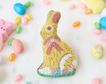 Schoko Osterhase Perlen Ornament, handgestickter Frühlings Süßigkeiten Anhänger, handgemachte Osterdeko