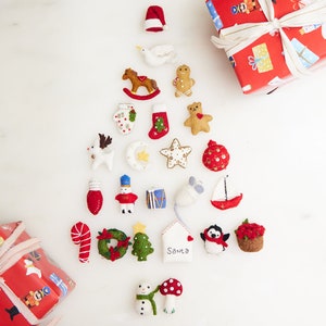 Bundle: Linen Advent Calendar with Set of 24 Mini Ornaments, Hand Embroidered Countdown Calendar, Handmade Christmas Decor image 6