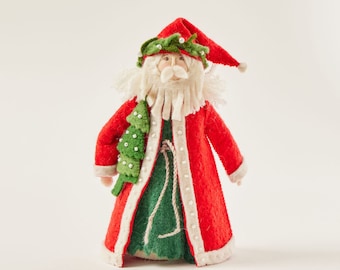 Papá Noel Mini Tree Topper, pequeño adorno de Papá Noel de fieltro a mano, decoración navideña festiva hecha a mano