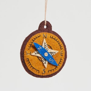 Find Your Way Compass, Hand Felted Geographic Orientation Ornament, Handmade Camping Charm image 1