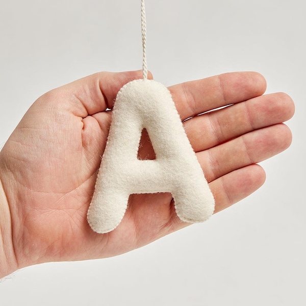 Natural Letter Ornaments, Hand Felted Alphabet Character Charm, Handmade Christmas Stocking Decor