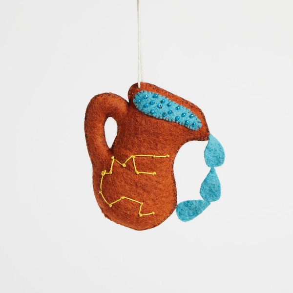 Aquarius Zodiac, Hand Felted Astrological Water Jug Ornament, Handmade Horoscope Sign Charm