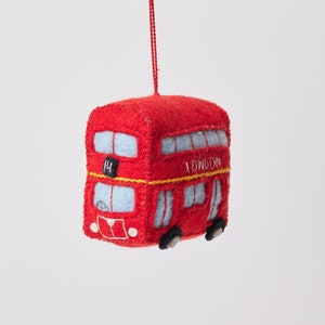 Double Decker London Bus, Hand Felted British Ornament, Handmade Christmas Travel Charm