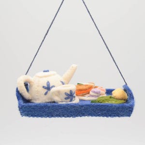 Tea Tray Ornament, Handmade Afternoon Tea Keepsake, Cottagecore Decor Gift, Felt Teapot and Treats for Cozy Holiday Decoration image 4