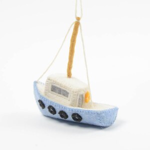 Daily Catch Fishing Boat, Hand Felted Trawler Ornament, Handmade Ocean Life Charm image 6