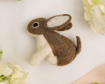 Little Brown Bunny Ornament, Hand Needle Felted Rabbit, Handmade Spring Decor