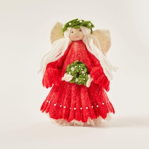 Small Christmas Spirit Tree Topper, Hand Felted Red Angel Tree Accessory, Handmade Festive Holiday Decor