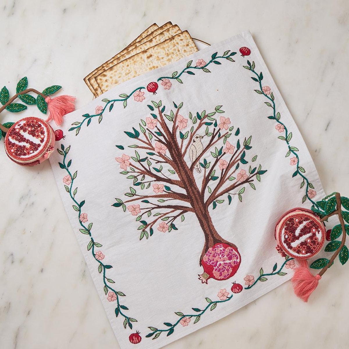 Embroidered Matzo Cover With Pomegranate Tree - Etsy