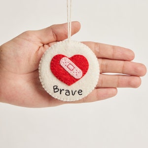 Brave With Love Badge, Hand Felted Mending Heart Pin, Handmade Merit Award image 3