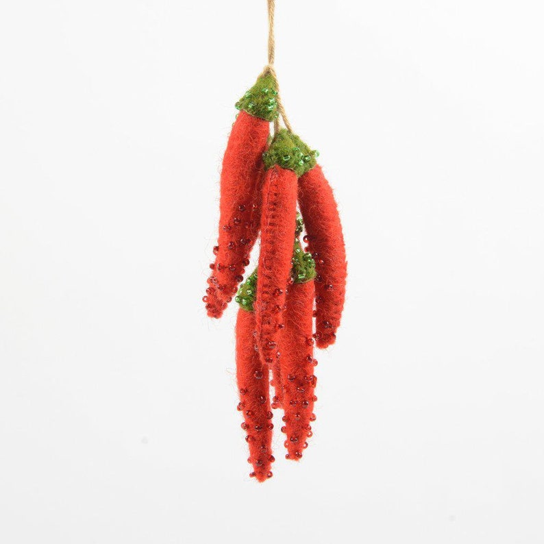 Small Red Chili Pepper Bundle, Hand Felted Southwestern Fruit Ornament, Handmade Spicy Food Charm image 5