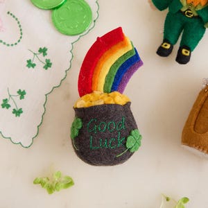 Pot of Gold Ornament, Hand Felted Good Luck Charm, Handmade Saint Patrick's Day Decor