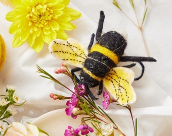 Life's Pollinator Bumblebee Ornament, Hand Felted Honey Bee Charm, Handmade Beekeeping Decor