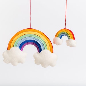 Medium Over the Rainbow Wall Hanging, Hand Felted Nursery Adornment, Handmade Home Decor