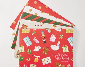 Festive Christmas Wrapping Sheets - Set of 5, Festive Nutcracker Stationery, Holiday Gift Wrap Paper